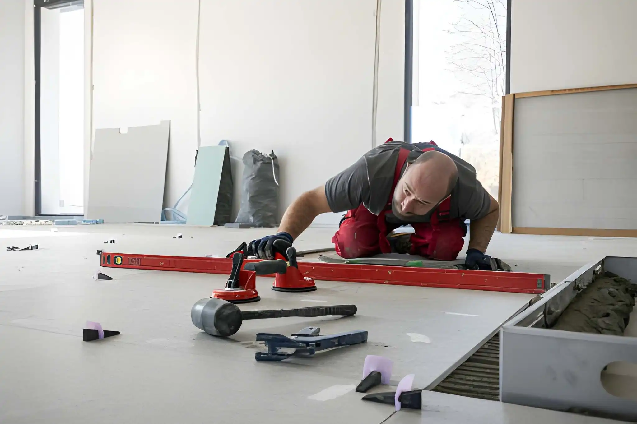 معلم يركب فواصل سيراميك